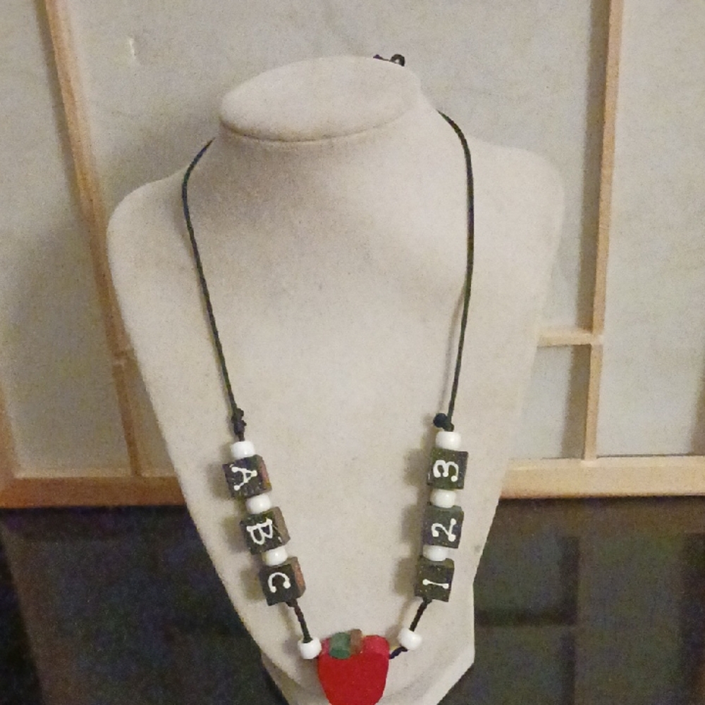Alphabet Bead Necklace with Red Heart Pendant